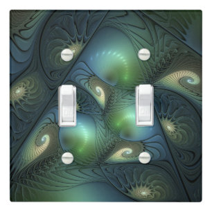 Spirals Teal Beige Green Abstract Fractal Art Light Switch Cover