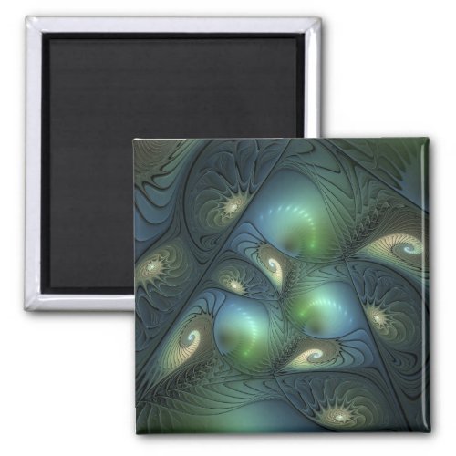 Spirals Teal Beige Green Abstract Fractal Art Magnet