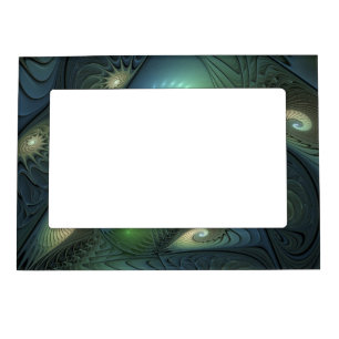 Spirals Teal Beige Green Abstract Fractal Art Magnetic Frame