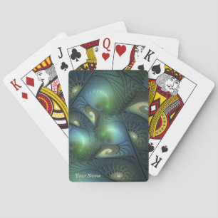 Spirals Teal Beige Green Abstract Fractal Art Name Poker Cards