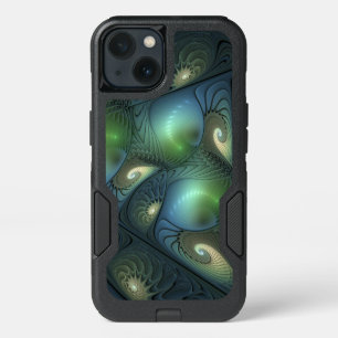 Spirals Teal Beige Green Abstract Fractal Art iPhone 13 Case