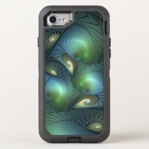 Spirals Teal Beige Green Abstract Fractal Art OtterBox Defender iPhone SE/8/7 Case