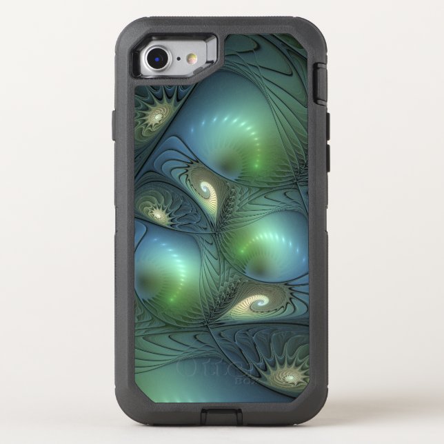 Spirals Teal Beige Green Abstract Fractal Art Otterbox iPhone Case (Back)