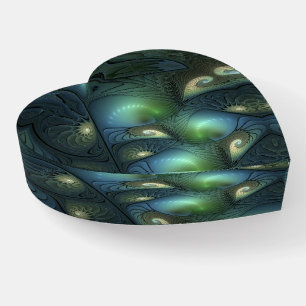 Spirals Teal Beige Green Abstract Fractal Art Paperweight
