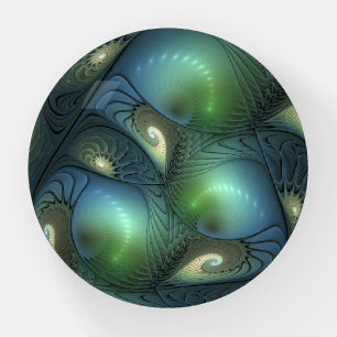 Spirals Teal Beige Green Abstract Fractal Art Paperweight