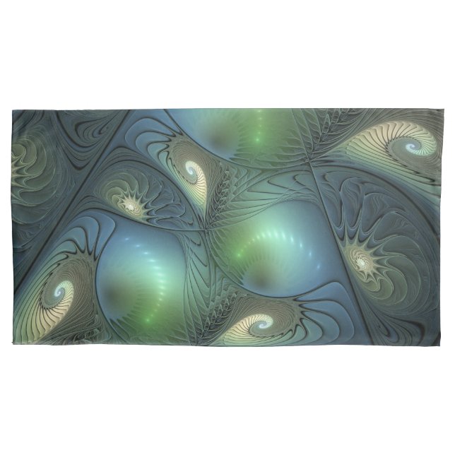 Spirals Teal Beige Green Abstract Fractal Art Pillow Case (Front)