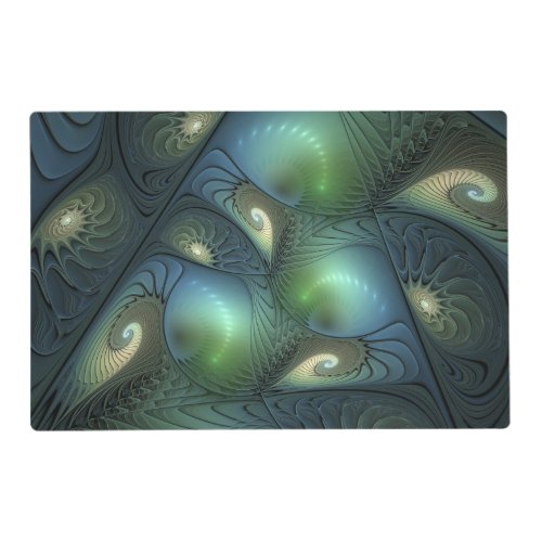 Spirals Teal Beige Green Abstract Fractal Art Placemat