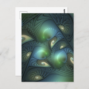Spirals Teal Beige Green Abstract Fractal Art Postcard