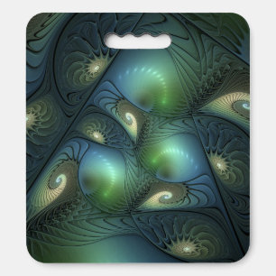 Spirals Teal Beige Green Abstract Fractal Art Seat Cushion