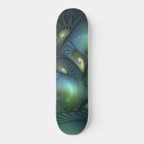 Spirals Teal Beige Green Abstract Fractal Art Skateboard