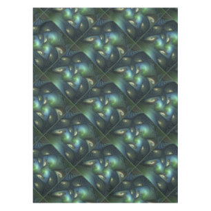 Spirals Teal Beige Green Abstract Fractal Art Tablecloth