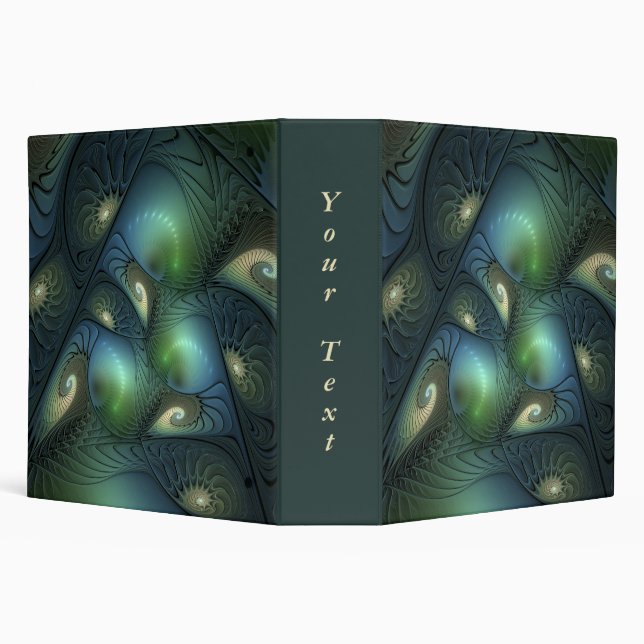 Spirals Teal Beige Green Abstract Fractal Art Text 3 Ring Binder (Background)