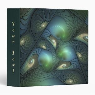 Spirals Teal Beige Green Abstract Fractal Art Text 3 Ring Binder