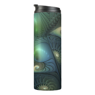 Spirals Teal Beige Green Abstract Fractal Art Thermal Tumbler