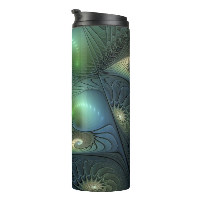 Spirals Teal Beige Green Abstract Fractal Art Thermal Tumbler (Rotated Right)