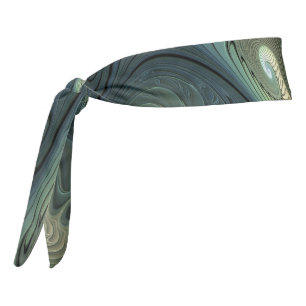 Spirals Teal Beige Green Abstract Fractal Art Tie Headband