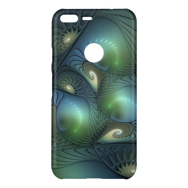 Spirals Teal Beige Green Abstract Fractal Art Uncommon Google Pixel XL Case (Back)