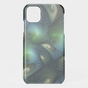 Spirals Teal Beige Green Abstract Fractal Art iPhone 11 Case