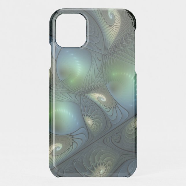 Spirals Teal Beige Green Abstract Fractal Art Uncommon iPhone Case (Back)