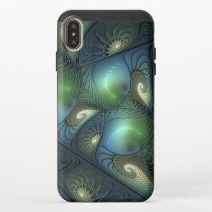 Spirals Teal Beige Green Abstract Fractal Art iPhone XS Max Slider Case