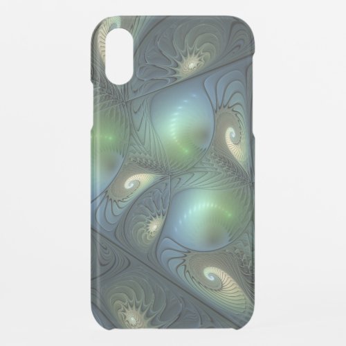 Spirals Teal Beige Green Abstract Fractal Art iPhone XR Case