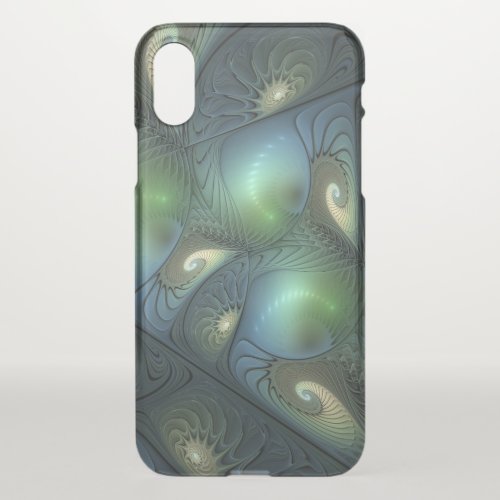 Spirals Teal Beige Green Abstract Fractal Art iPhone XS Case