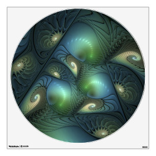 Spirals Teal Beige Green Abstract Fractal Art Wall Decal