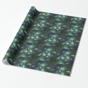 Spirals Teal Beige Green Abstract Fractal Art Wrapping Paper