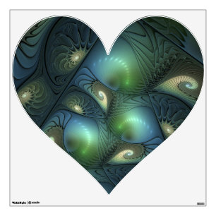Spirals Teal Beige Green Abstract Fractal Heart Wall Decal