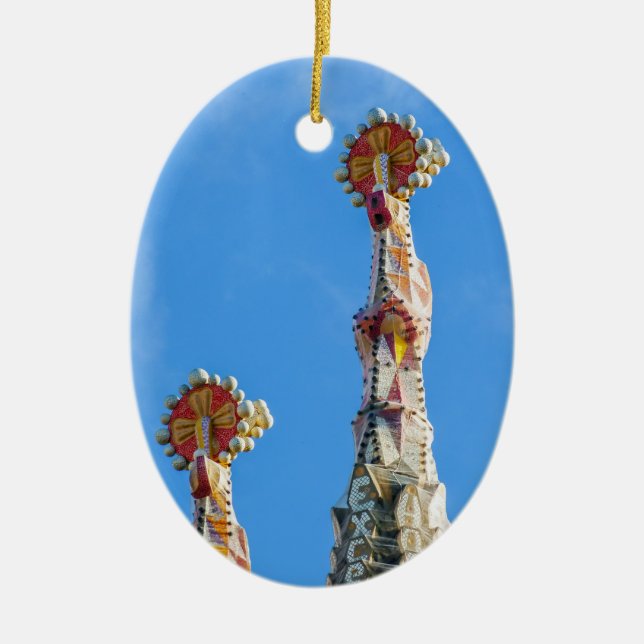 Spires of La Sagrada Familia in Barcelona, Spain Ceramic Ornament (Front)