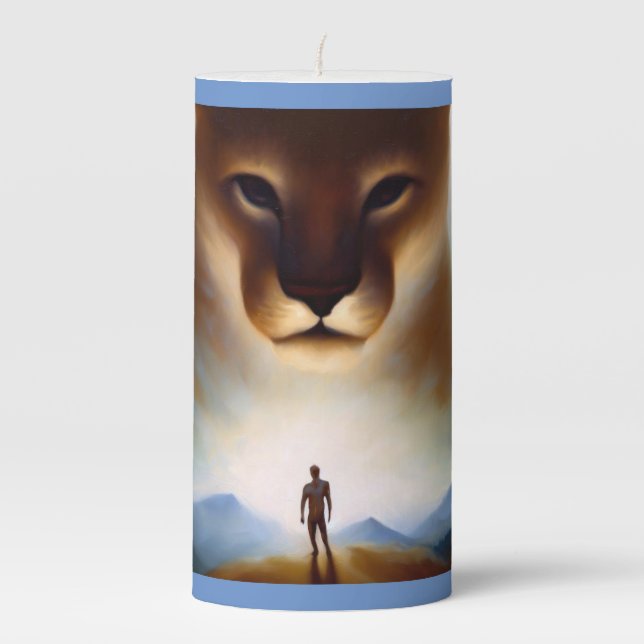 Spirit Animal Mountain Lion 2 Pillar Candle (Front)