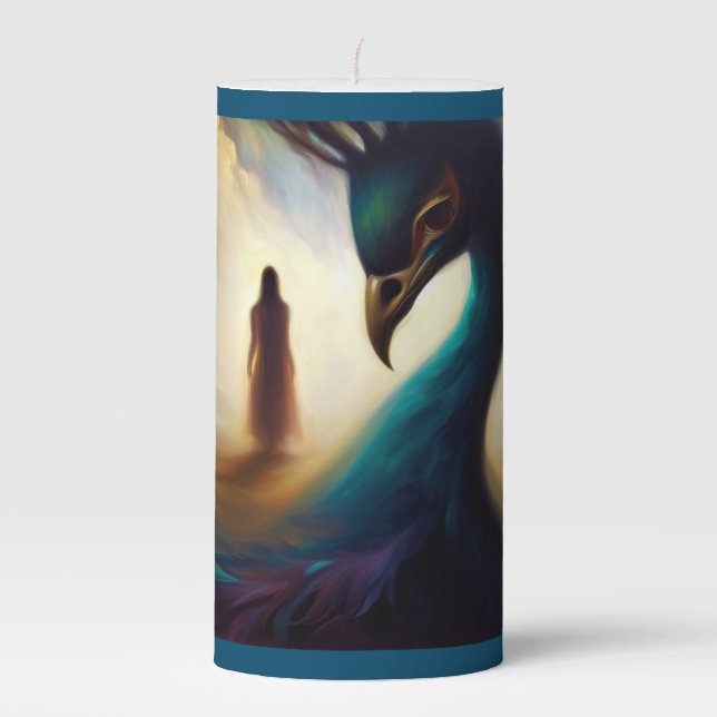 Spirit Animal Peacock 2 Pillar Candle (Front)