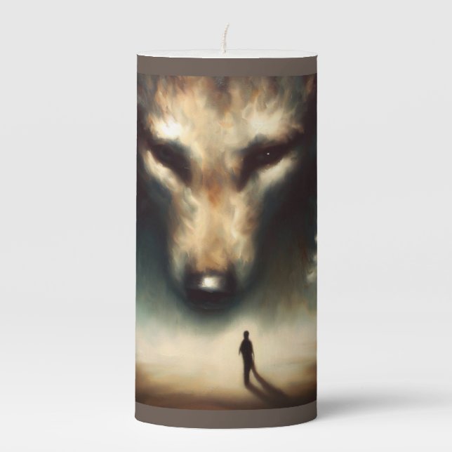 Spirit Animal Wolf 1 Pillar Candle (Front)