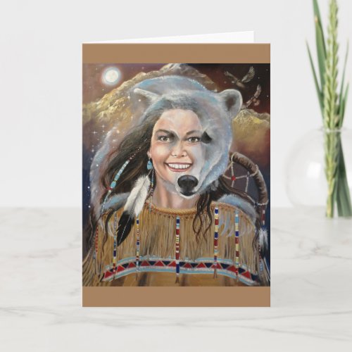 Spirit bear native medicine woman greeting card