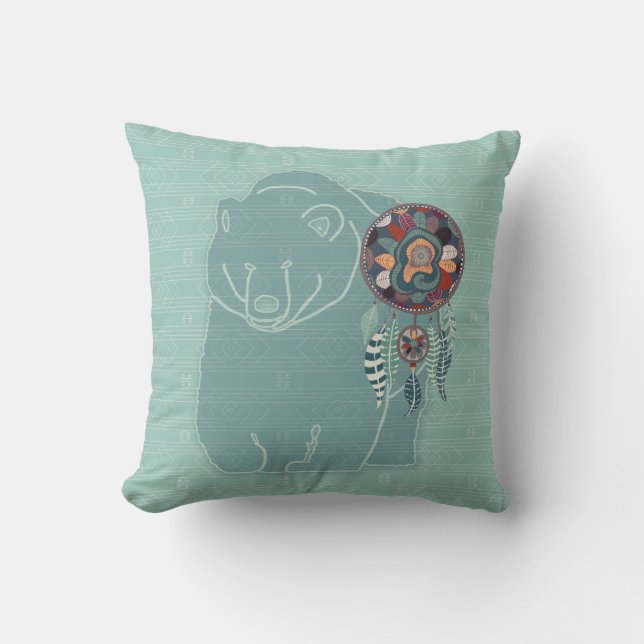 Spirit Bear Two-Sided Native American Tribal Throw Pillow (Front)