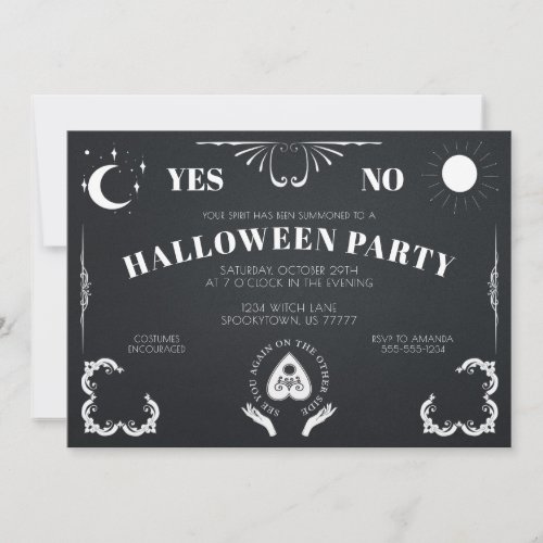 Spirit Board Celestial Black  White Halloween Invitation