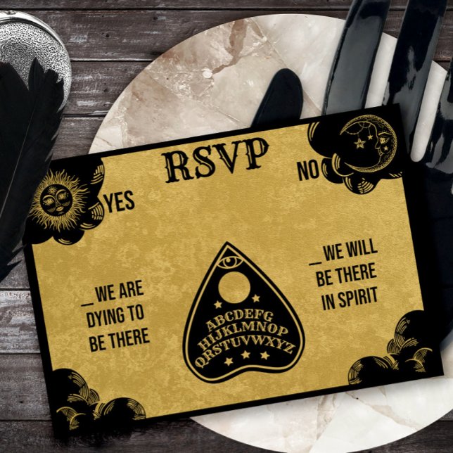 Spirit Board Gothic, Fall & Halloween Wedding RSVP Note Card (Creator Uploaded)