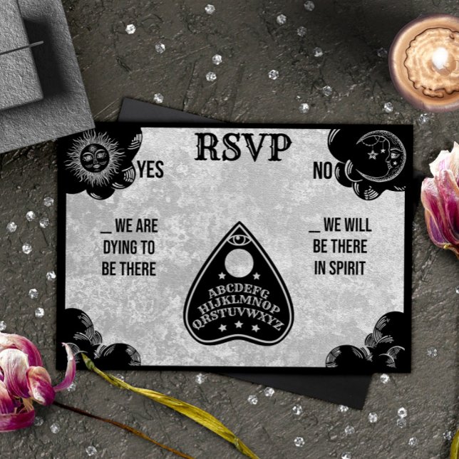 Spirit Board Gothic, Fall & Halloween Wedding RSVP Note Card (Creator Uploaded)