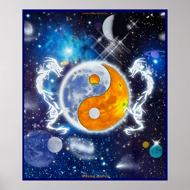 Spirit Dragons Yin-Yang Deep Space Fantasy Art Poster | Zazzle