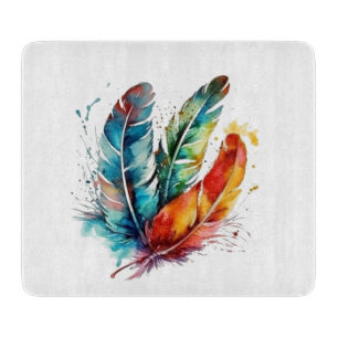 Spirit Feathers: Vibrant Watercolor Art Cutting Board