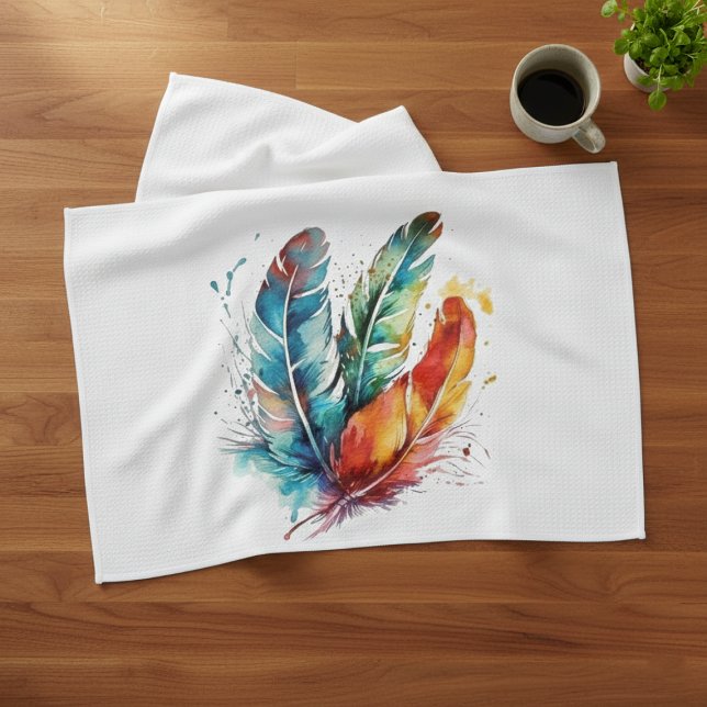 Spirit Feathers: Vibrant Watercolor Art Kitchen Towel (Creator Uploaded)