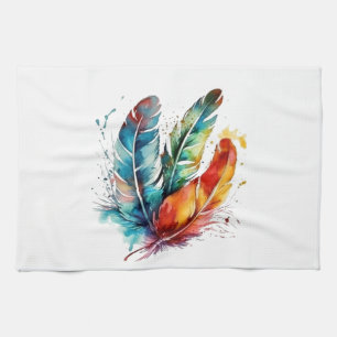 Spirit Feathers: Vibrant Watercolor Art Kitchen Towel
