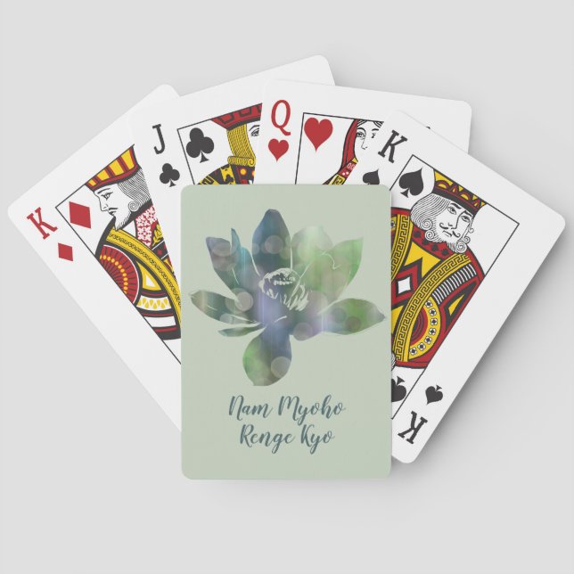 Spirit Green Circle Lotus Flower Nam Myoho Renge Poker Cards (Back)