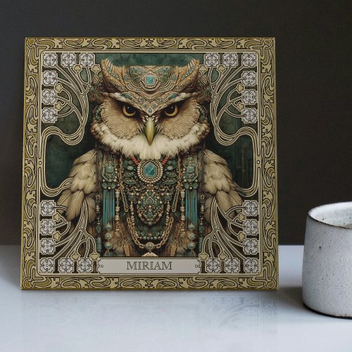 Spirit Guardian Owl Personalized Tribal Jeweled  Ceramic Tile