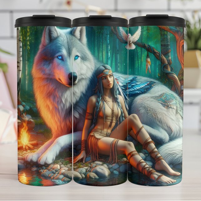 Spirit Guide, Woman, Forest Serenity. Thermal Tumbler (Creator Uploaded)