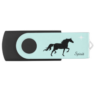 Spirit horse, star & calligraphy on light blue flash drive