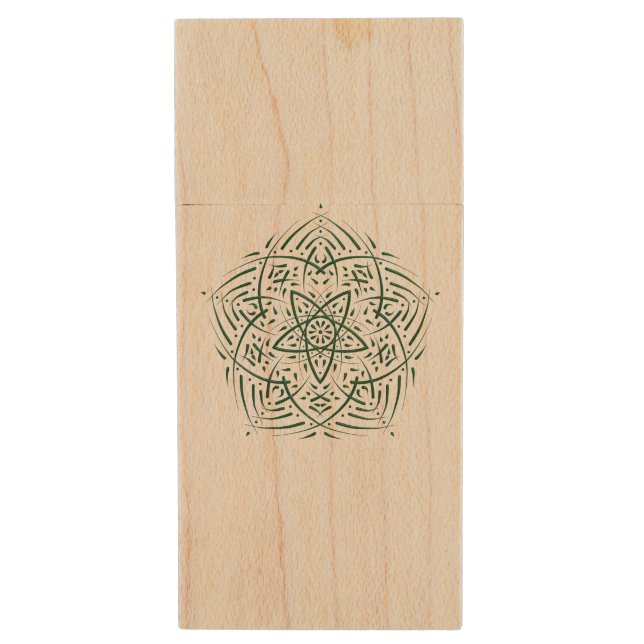 Spirit Mandala Dunkelgrün Wood Flash Drive (Front Vertical)