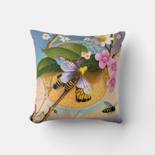 Spirit Nature Honey Bees Flowers Soothing  Throw Pillow