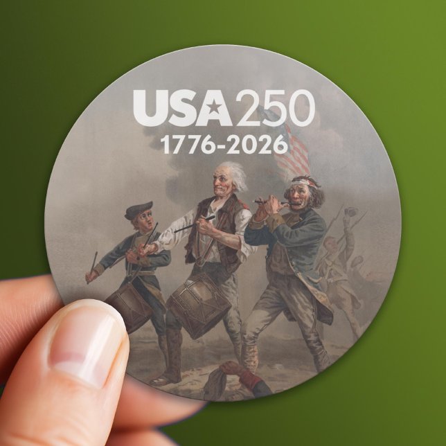 Spirit of 76 - America's 250th Anniversary Classic Round Sticker (USA 250 - America's 250th Celebration 1776-2026)
