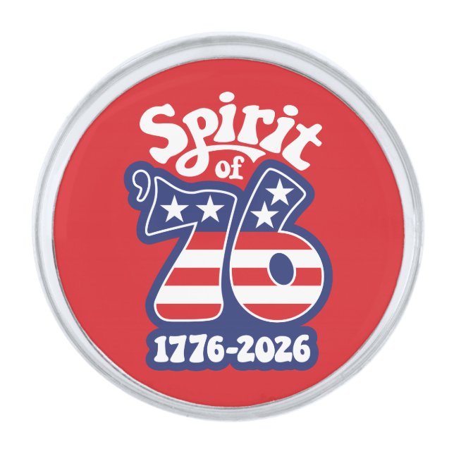 Spirit of 76 - Groovy USA 250 - 1776-2026 Silver Finish Lapel Pin (Front)